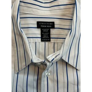 VTG Y2K STRUCTURE Premium Woven Men White Blue Stripe Button Down Dress Shirt XL